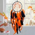 Tree of Life dreamcatcher with orange and black feathers for Halloween room decor - Autumn Harvest
