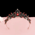 Detailed view of Baroque retro crown with red teardrop crystal and black rhinestones - No.1 Antique Gold (Red Stone)