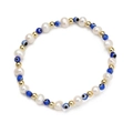 Beaded bracelet with white pearls, golden metal beads and blue Evil Eye charm - Multi Eye Pearl Gold Style (BE828GD00)