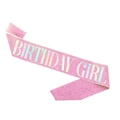 Pink glitter Birthday Girl sash with shimmering silver lettering for party decor - Holographic Pink Birthday Girl