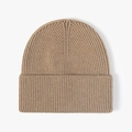 Classic camel ribbed knit beanie with stylish folded cuff for winter outdoor warmth - One Size / Khaki
