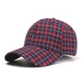 Classic red and navy blue plaid baseball cap with adjustable strap on white background - Red Plaid