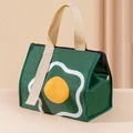 Dark green insulated lunch bag featuring a cartoon fried egg design with cream handles - Green Egg