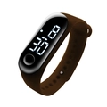 Waterproof digital sports watch with coffee brown silicone strap and black oval dial display - Coffee