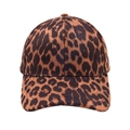 Detailed view of the leopard print baseball cap featuring high-quality faux suede fabric - Brown Tan Black Leopard (Series A-07)