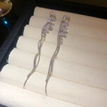 Silver-toned tassel earrings with marquise rhinestones displayed in a beige jewelry box - 55# 925 Sterling Silver Earring Post - Silver - Tassel