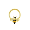 Golden bee nose ring with sparkling cubic zirconia wings and yellow enamel body - Bee Style / Gold