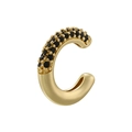 Macro detail of 18K gold plated C-shaped ear cuff with pave set black zircon stones - Gold Black Zirconia
