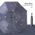 Manual reverse folding umbrella in navy blue with cartoon cat and dog pattern - Manual Reverse / Haze Blue Cat Dog Party