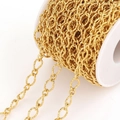 Golden textured geometric oval link chain for DIY jewelry making on a spool - Style B Gold