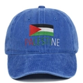 Detailed embroidery of Palestine flag and text on blue washed denim baseball cap - Adjustable / Sapphire Blue
