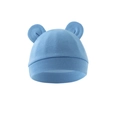 Detailed view of light blue baby beanie with cute bear ears in soft cotton knit fabric - One Size / Sky Blue