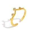 French vintage 18K gold plated open ring with four white zircon crown crystals - Dotted Diamond Crown Open Ring - Gold