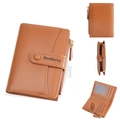 Brown leather short bi-fold wallet for women with card slots and metal zipper pocket - Brown