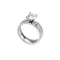 Elegant silver titanium steel ring featuring a large round zircon with four-prong setting - US 6 / Steel Color Women Style - Zirconia Inlaid (KR86355-K)
