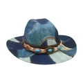 Cappello fedora western in denim patchwork blu con cinturino in pelle e turchese - Taglia unica / Blu Reale