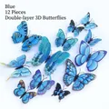 Set of 12 blue 3D double-layer butterfly wall stickers with diverse wing patterns - Magnetic with Adhesive / Blue Double Layer 12PCS