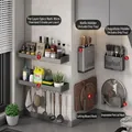 Gunmetal grey kitchen rack set with seasoning shelf, knife holder and utensil hooks - 6-Piece Set Best Seller