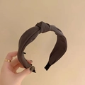 Elegant wide twist headband in dark coffee brown matte fabric with a high crown design - S54 Grey Knot Style