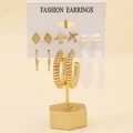 Golden earring set with pearls and resin leopard print rings on a fashion display card - Airplane Pearl Textured Metal (26)