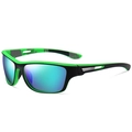 Polarized sports sunglasses with matte black and neon green frame with blue mirror lens - Black Green Frame Dazzling Green Lens