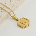 Golden stainless steel necklace featuring a hexagonal pendant with letter K detail - Letter K (Single Pendant)