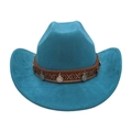 Peacock blue western cowboy hat with ethnic braided band and silver metal charms - Malachite green