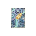 Broche de esmalte estilo Van Gogh con olas azules y bote amarillo con marco dorado - Estilo Noche Estrellada Velero Artístico (QHXZ1342)