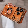 Orange iPhone 17 Pro Max magnetic clear case with electroplated stand and drop protection - Orange / iPhone 12