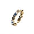 Détail de la bague plaqué or motif œil bleu en émail et pierres de zircon brillantes - Blanc
