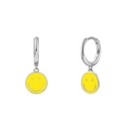 S925 sterling silver hoop earrings with yellow smiley face pendants for women - Smiley Pendant Style (JQH0081-SS-7) / Silver-Yellow Smiley Face