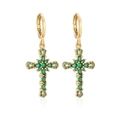 Orecchini a cerchio in rame placcato oro 18K con zirconi verde smeraldo a croce - Verde