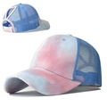 Atmungsaktive Tie-Dye Baumwolle Pferdeschwanz Baseballkappe mit blauem Netzgewebe - Verstellbar / Rosa