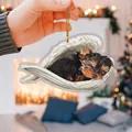 Acrylic Yorkshire Terrier sleeping in angel wings ornament with gold string - 17-Yorkie in Wings