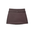 Minifalda pantalón gris oscuro de cintura alta a la moda con cinturón a juego y hebilla plateada - XS / café