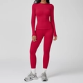 Ensemble de yoga rouge foncé avec haut à manches longues et legging taille haute - S / Top And Bottom (Manches Longues + Legging) / Rouge Framboise
