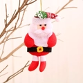 Detail of plush Santa Claus ornament featuring knitted hat and golden hanging string - Santa Claus