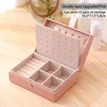 Joyero rosa de doble capa en cuero PU con capacidad para 15 pares de pendientes - Caja Cuadrada Pequeña 16.5x11.5x5.8 / Rosa