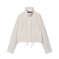 Giacca corta grigia a scacchi moderna con colletto alto e orlo regolabile con coulisse - XS / Giacca / Giacca Gingham