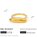 Detailed macro view of gold-plated stainless steel ring showing dimensions and texture - Golden Long Oval Bean Pod Design Style (NB-R24507)