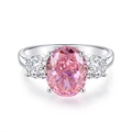 S925 Sterling Silber Ring mit großem rosa ovalen Zirkon und klaren Seitensteinen - US 6 / Oval Schliff Rosa Zirkonia (FDJZ-062)
