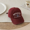 Close-up of washed cotton baseball cap featuring vintage distressing and Boston embroidery - 52-54cm (3-8 Years) / Burgundy