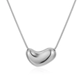 Polished silver stainless steel snake chain necklace with bean pendant for women - Silver