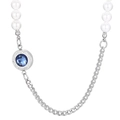 Collar de cadena cubana plateada con perlas blancas y colgante de gema azul - Estilo de Gema Azul (KN233656-Z)
