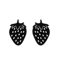 Cute black and white strawberry stud earrings in minimalist cartoon fruit style - Matte Black
