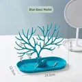 Blue deer antler jewelry stand with Coral branches and drawer tray for earring storage - Basic Style / Blue
