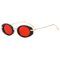 Vintage oval sunglasses with black frame, red lenses and thin gold metal temples - Black Frame Red Lens