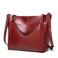 Bolso tote clásico de cuero encerado burdeos de gran capacidad con diseño retro minimal - Burdeos