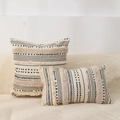 Detail of bohemian tufted cushion covers with black geometric patterns and fringes - Style 3 (Black Geometric) / 45x45cm(Cover Only)