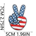 Detailed size chart of American flag V-sign hand embroidery patch with measurements - Victory Gesture (C2GQ-12-09)